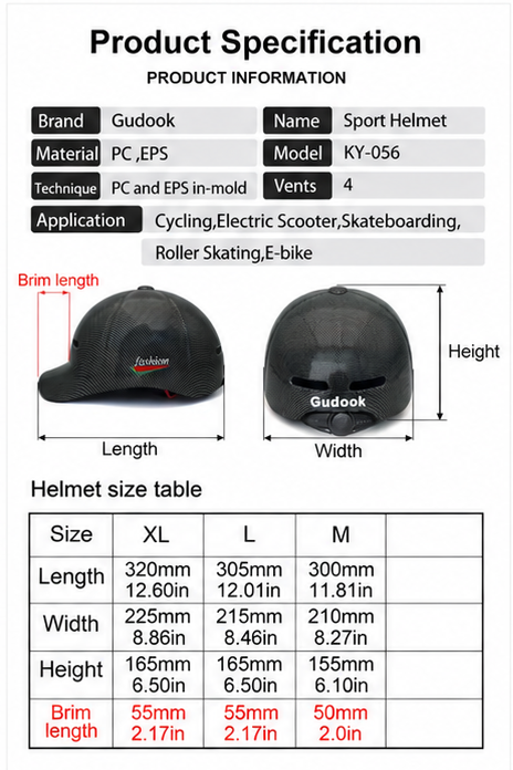 GUDOOK Adjustable Bike Helmet – Lightweight Baseball Cap Style Cycling Helmet for Adults