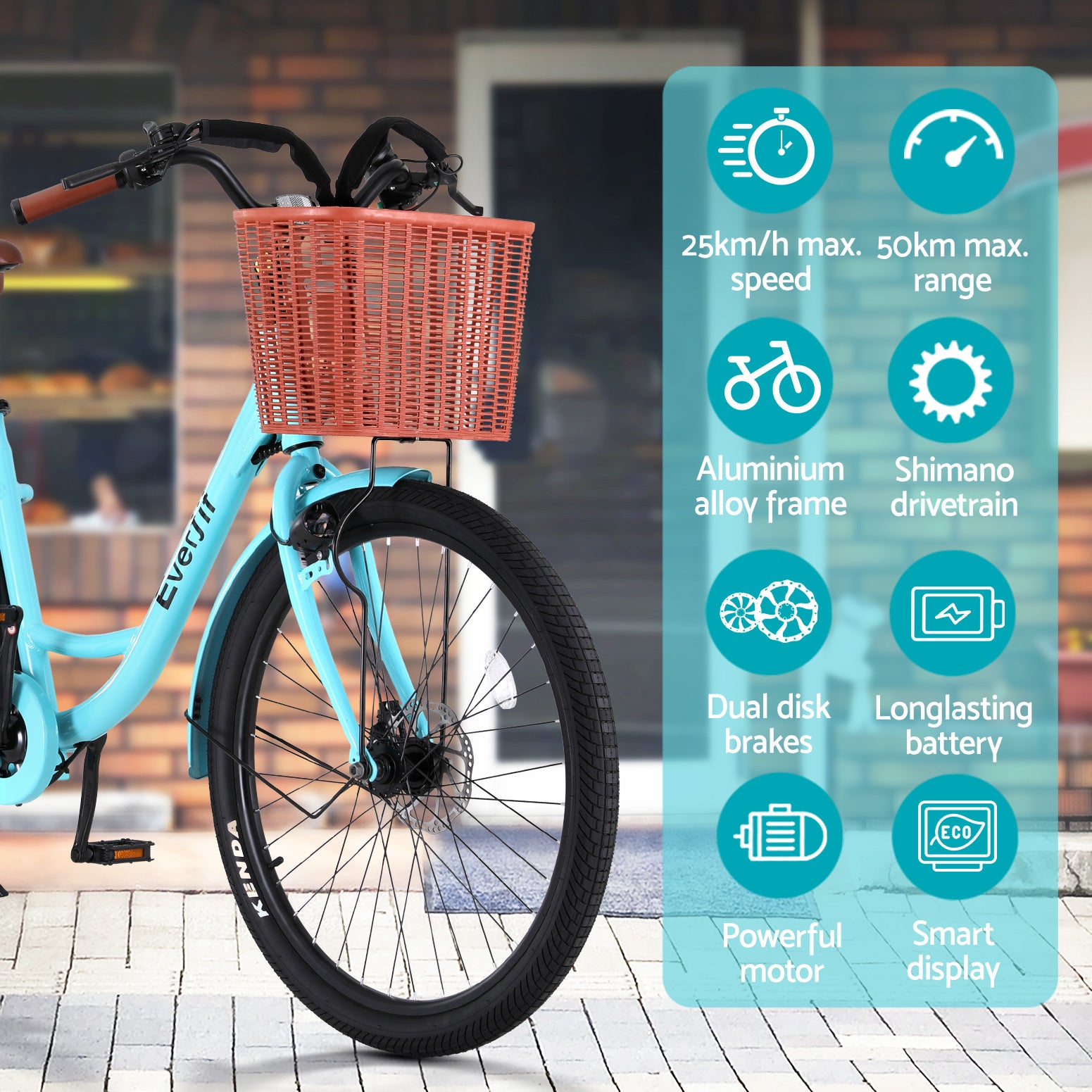 Everfit 26" Electric City Bike 250W E-Bike with Basket & Rear Rack