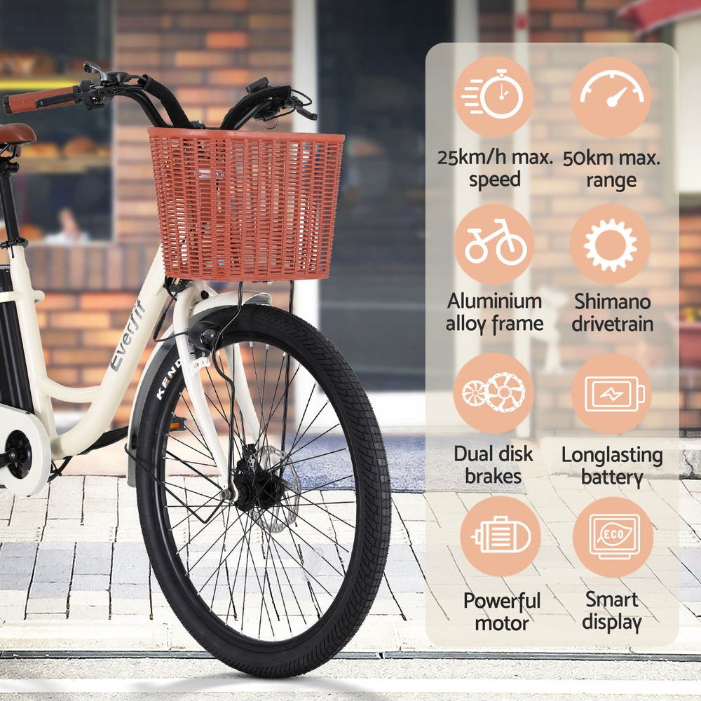 Everfit 26" Electric City Bike 250W E-Bike with Battery, Basket & Rear Rack