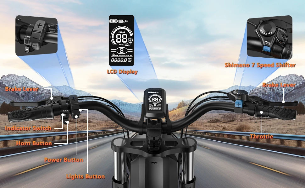 Kickwey K7 Electric Bike – 48V 23Ah Battery, 20” Fat Tire E-Bike, Long Range Electric Mountain Bicycle