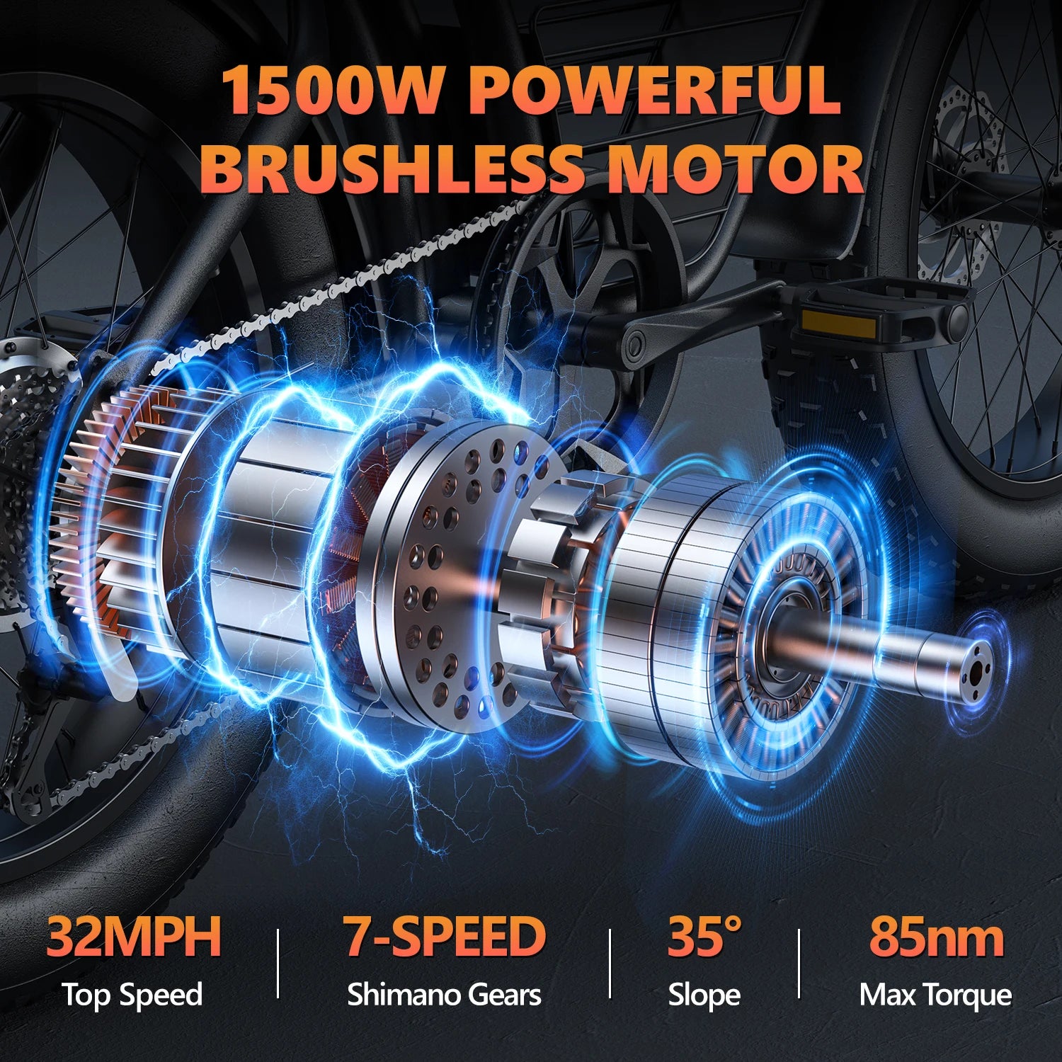 Kickwey K7 Electric Bike – 48V 23Ah Battery, 20” Fat Tire E-Bike, Long Range Electric Mountain Bicycle