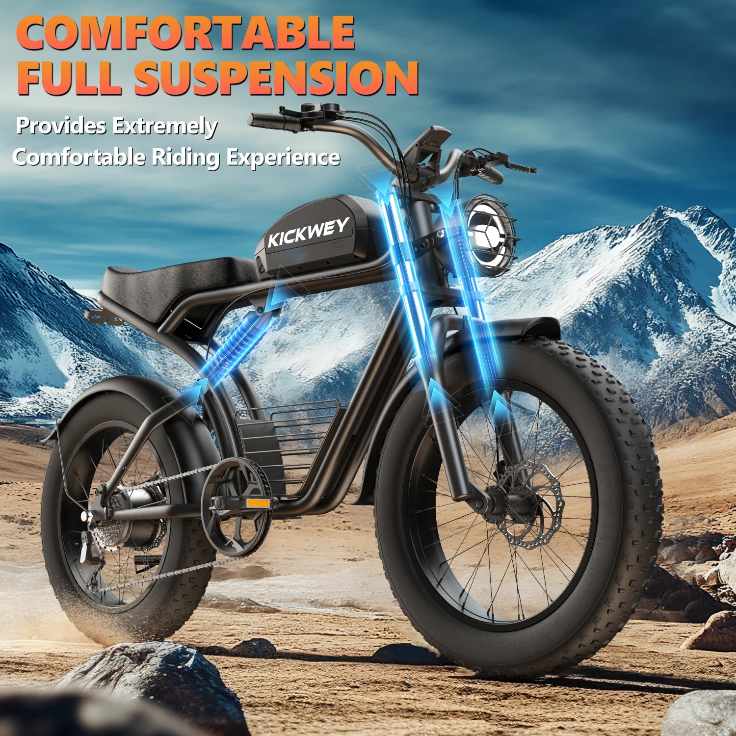 Kickwey K7 Electric Bike – 48V 23Ah Battery, 20” Fat Tire E-Bike, Long Range Electric Mountain Bicycle