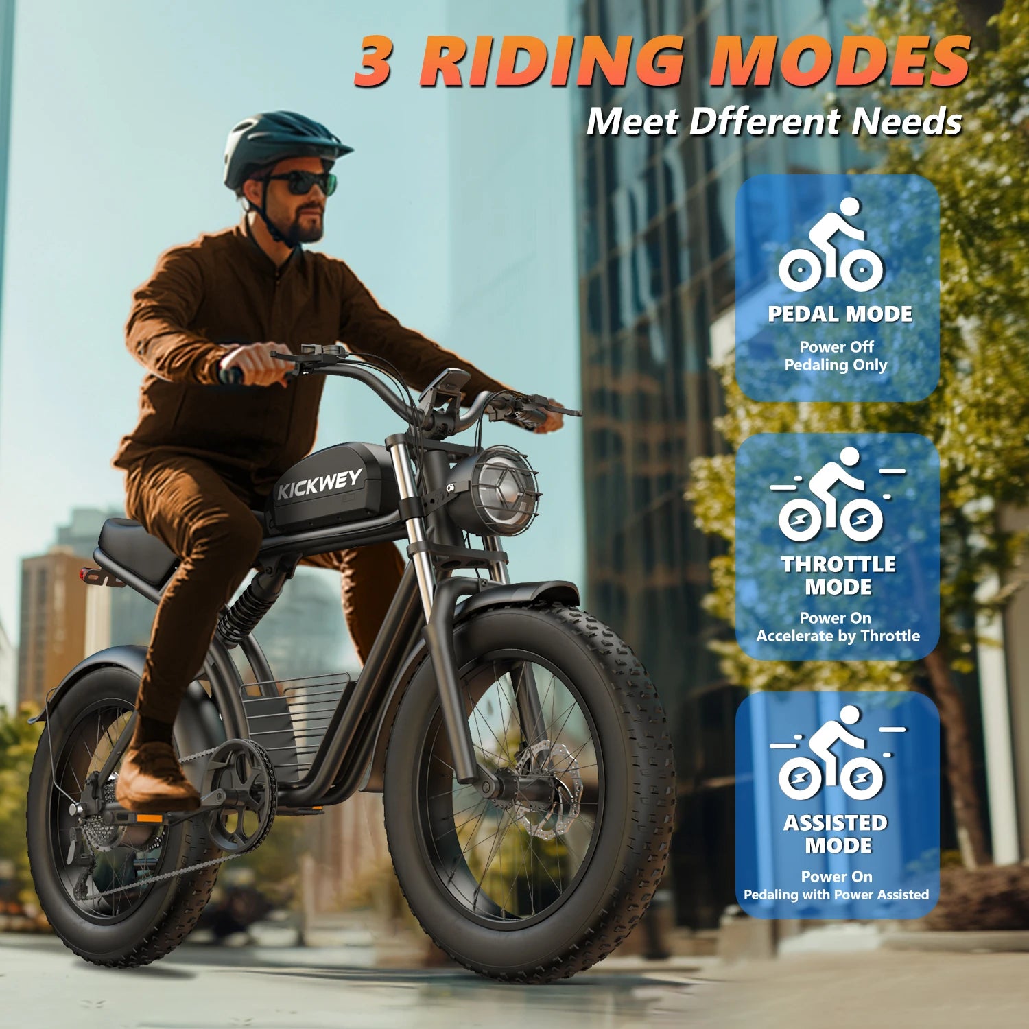 Kickwey K7 Electric Bike – 48V 23Ah Battery, 20” Fat Tire E-Bike, Long Range Electric Mountain Bicycle