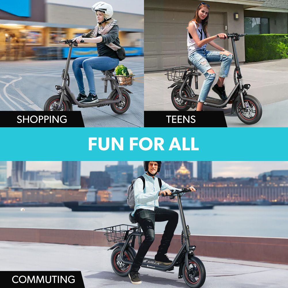 VALK Metro 3 Electric Scooter with Seat 300W Foldable E-Scooter – Black