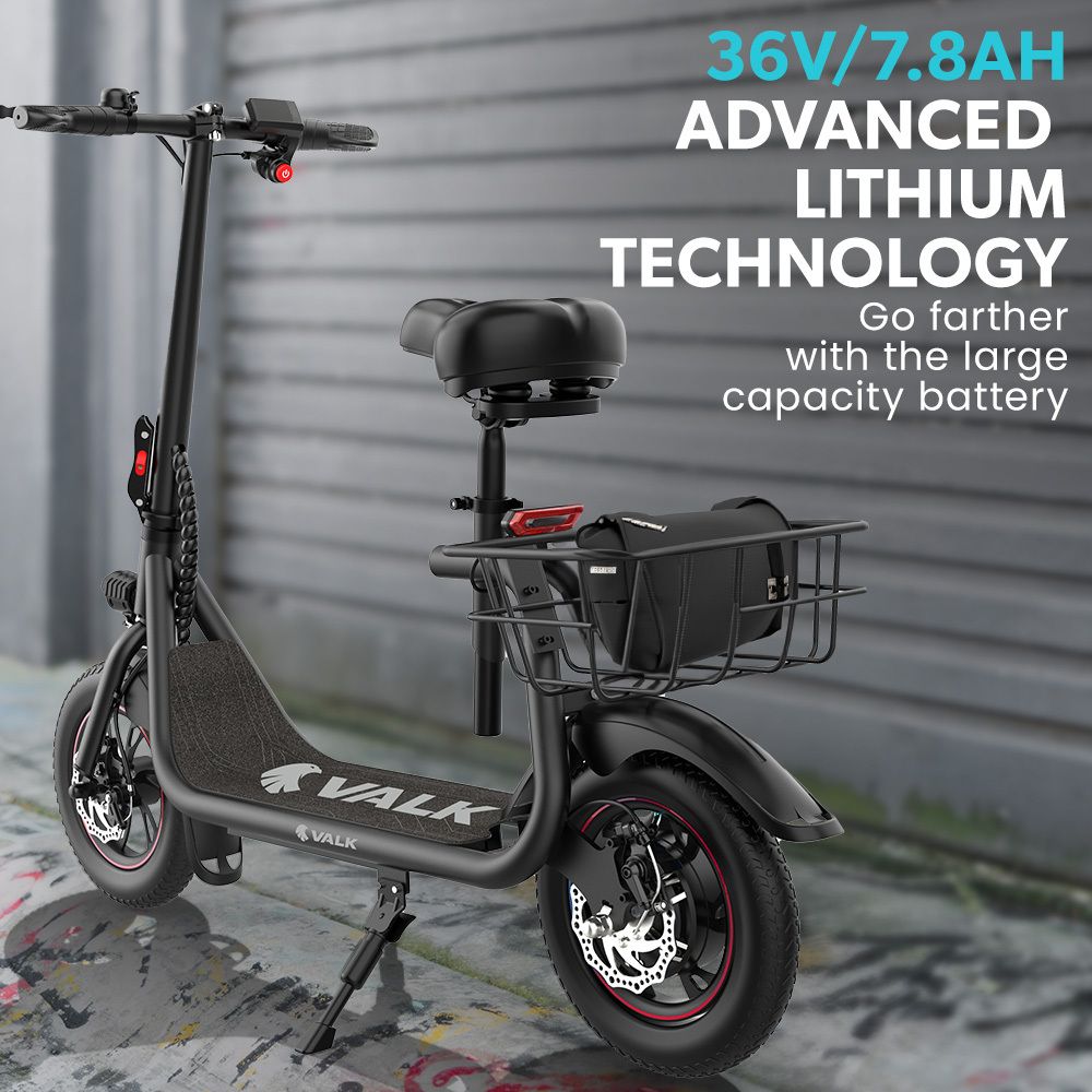 VALK Metro 3 Electric Scooter with Seat 300W Foldable E-Scooter – Black