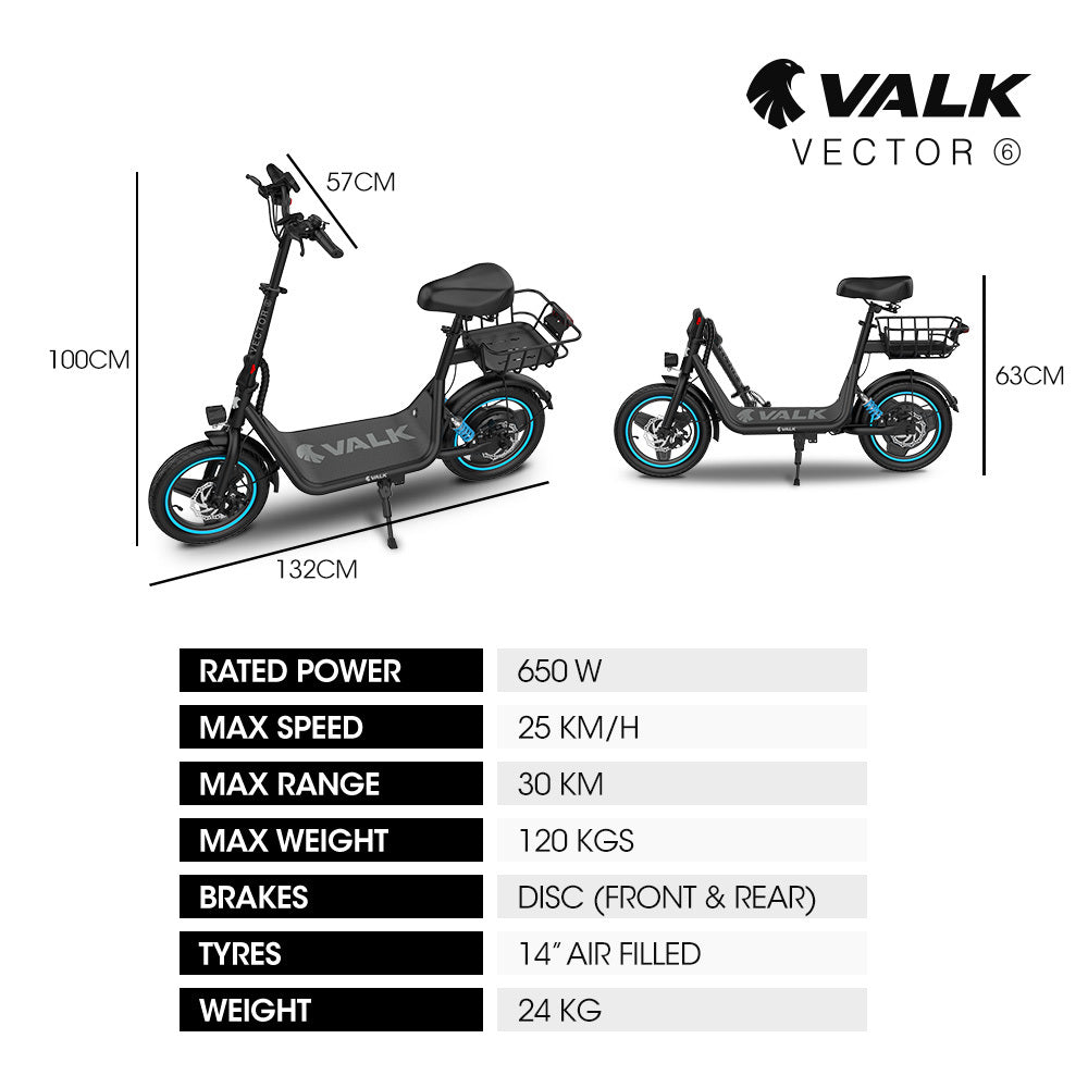 VALK Vector 6 Electric Scooter with Seat 650W Foldable E-Scooter